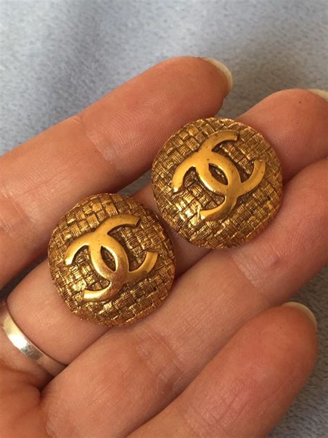 orange and gold button chanel earings|authentic chanel logo earrings.